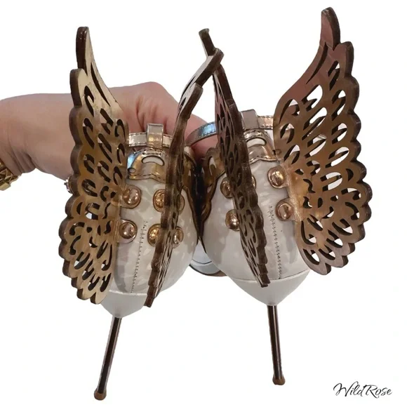 SOPHIA WEBSTER Evangeline Rose Gold & White Angel Wing Heels SZ 39